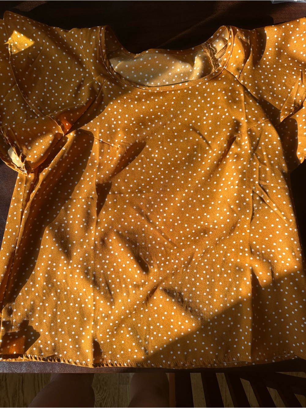 Mustard Yellow Polka Dot Ruffle Sleeve Blouse small
